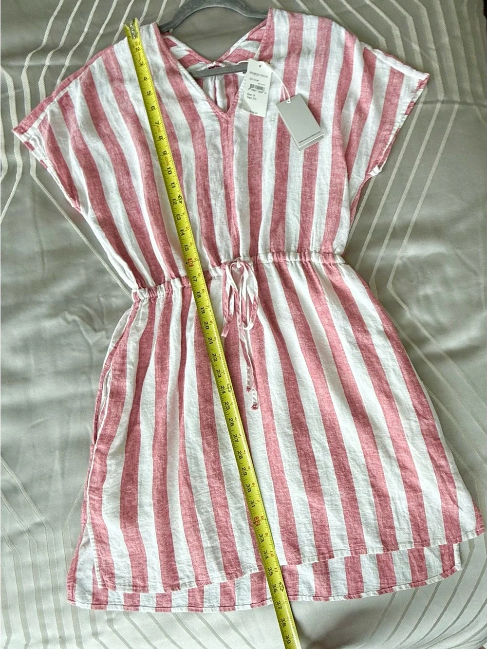 NWT Rails Wren Dress Linen Relaxed Drawstring Short Sleeve Red/White Stripes - M